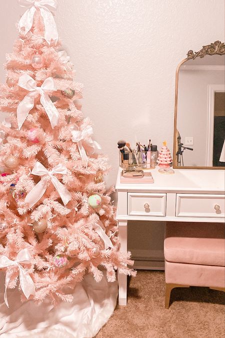 Christmas decor Pink Christmas tree bows girly Christmas decor makeup vanity 

#LTKhome #LTKHoliday #LTKSeasonal