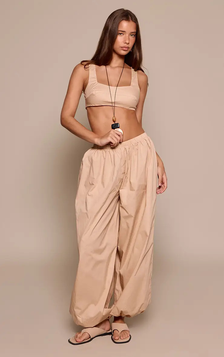 Taupe PrettyLittleThing Woven Balloon Hem Trousers Co-ord | Boohoo USA | boohoo (US & Canada)