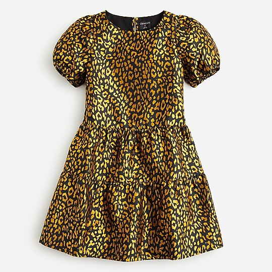 Girls' jacquard dress in metallic leopard | J. Crew US