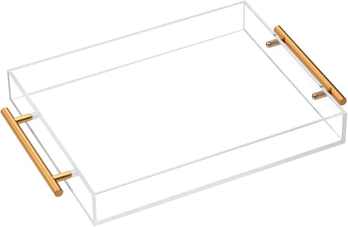 Clear Acrylic Lucite Serving Tray with Metal Handles,No Need to Assemble,11x14 Inch,Decorative St... | Amazon (US)