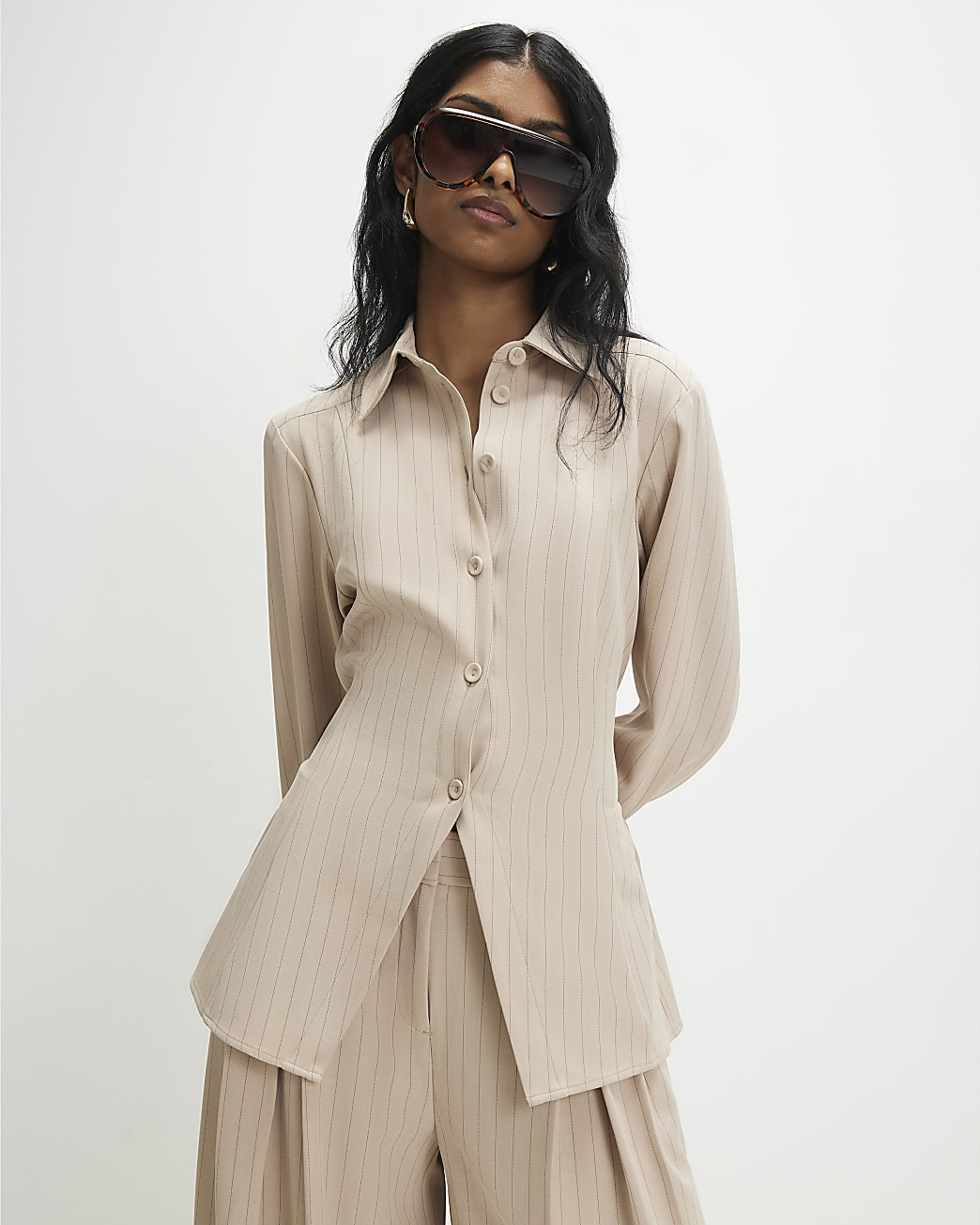 Cream Long Sleeve Striped Tie Back Shirt | River Island UK & IE