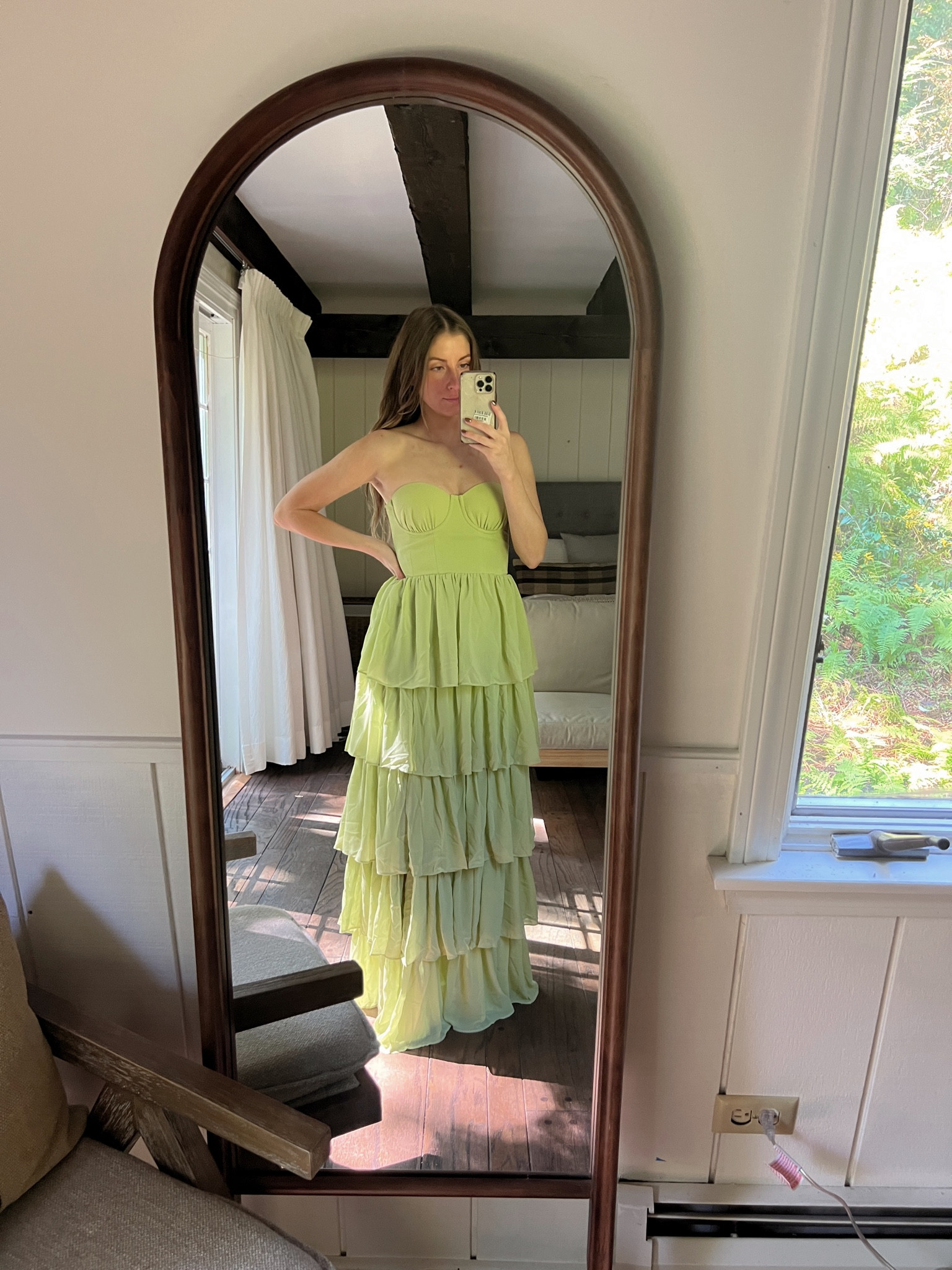Tiered wedding guest dress. Black tie wedding guest dress. Green gown. 

#LTKwedding #LTKstyletip
