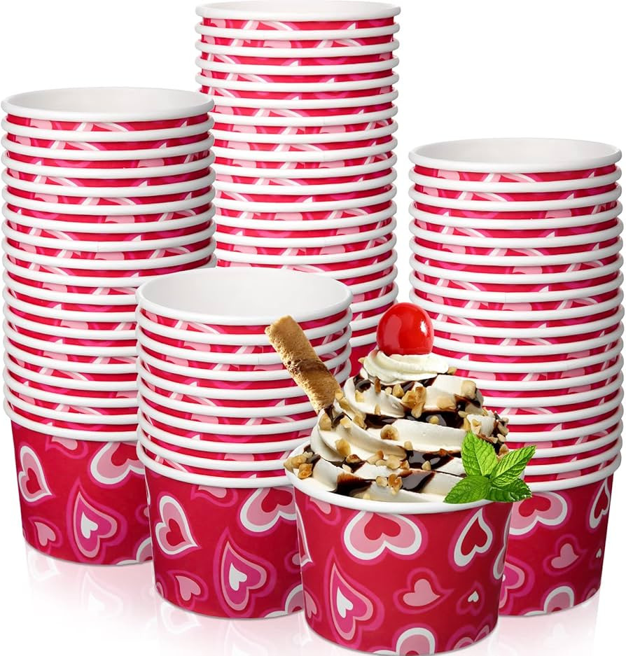 Shellwei 50 Pack 9 oz Valentine's Day Ice Cream Cups Bulk Red Heart Disposable Dessert Treat Bowl... | Amazon (US)