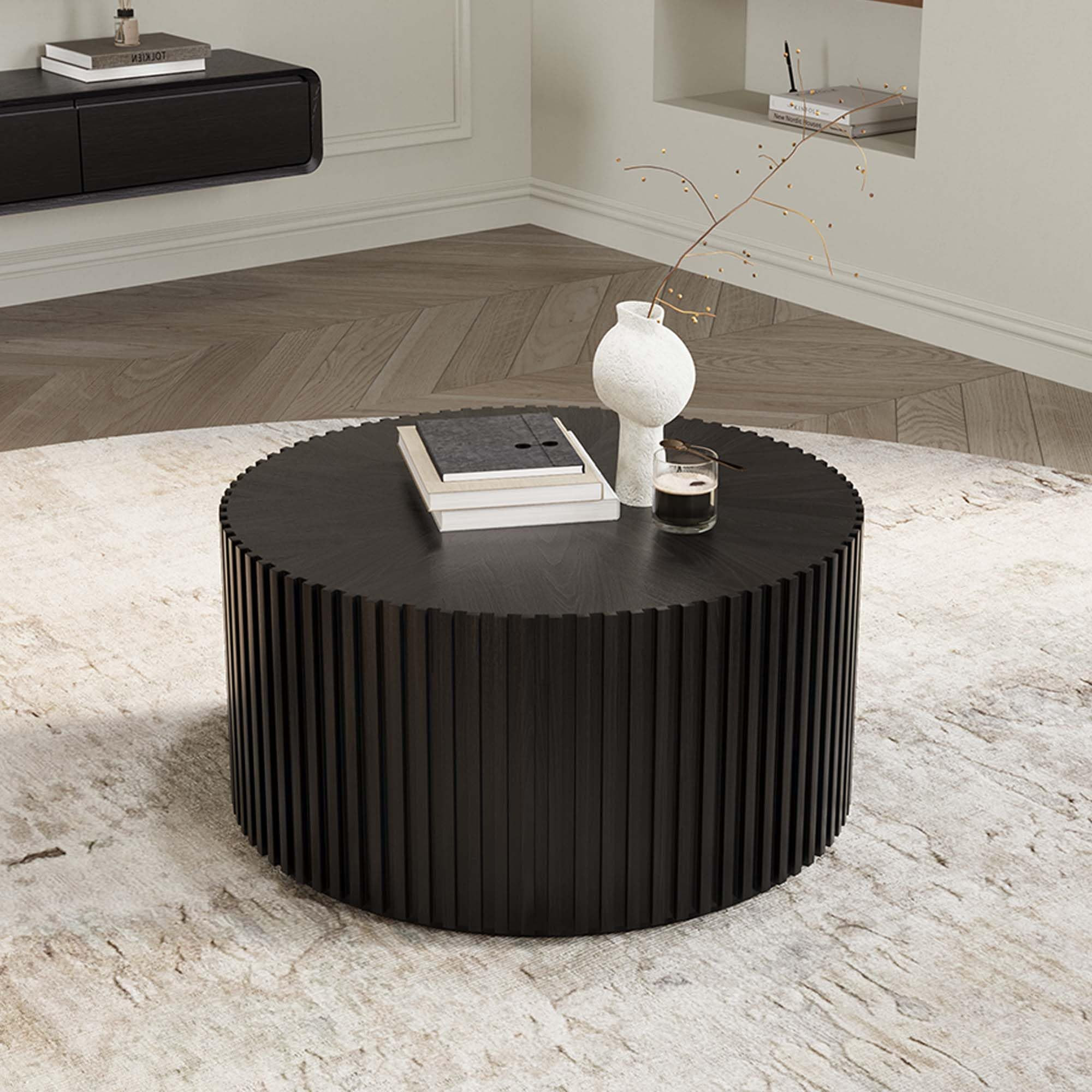 POVISON Mid Century Modern Coffee Table with Fluted Design, 31.5" Round Coffee Table for Living R... | Amazon (US)