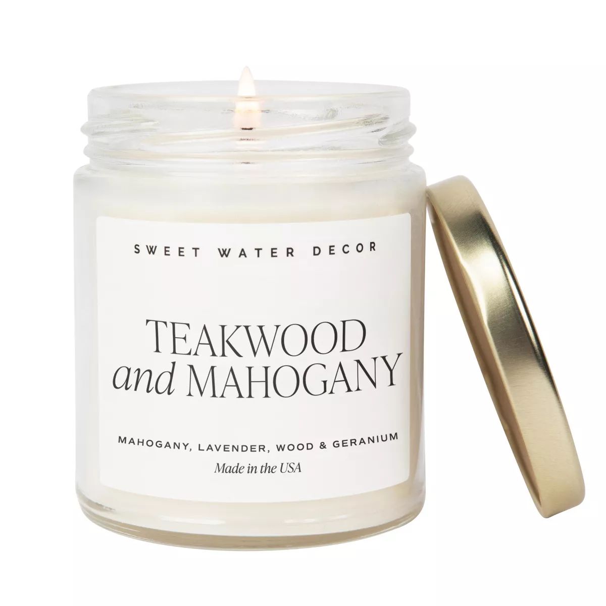 Sweet Water Decor Teakwood and Mahogany 9oz Clear Jar Soy Candle | Target