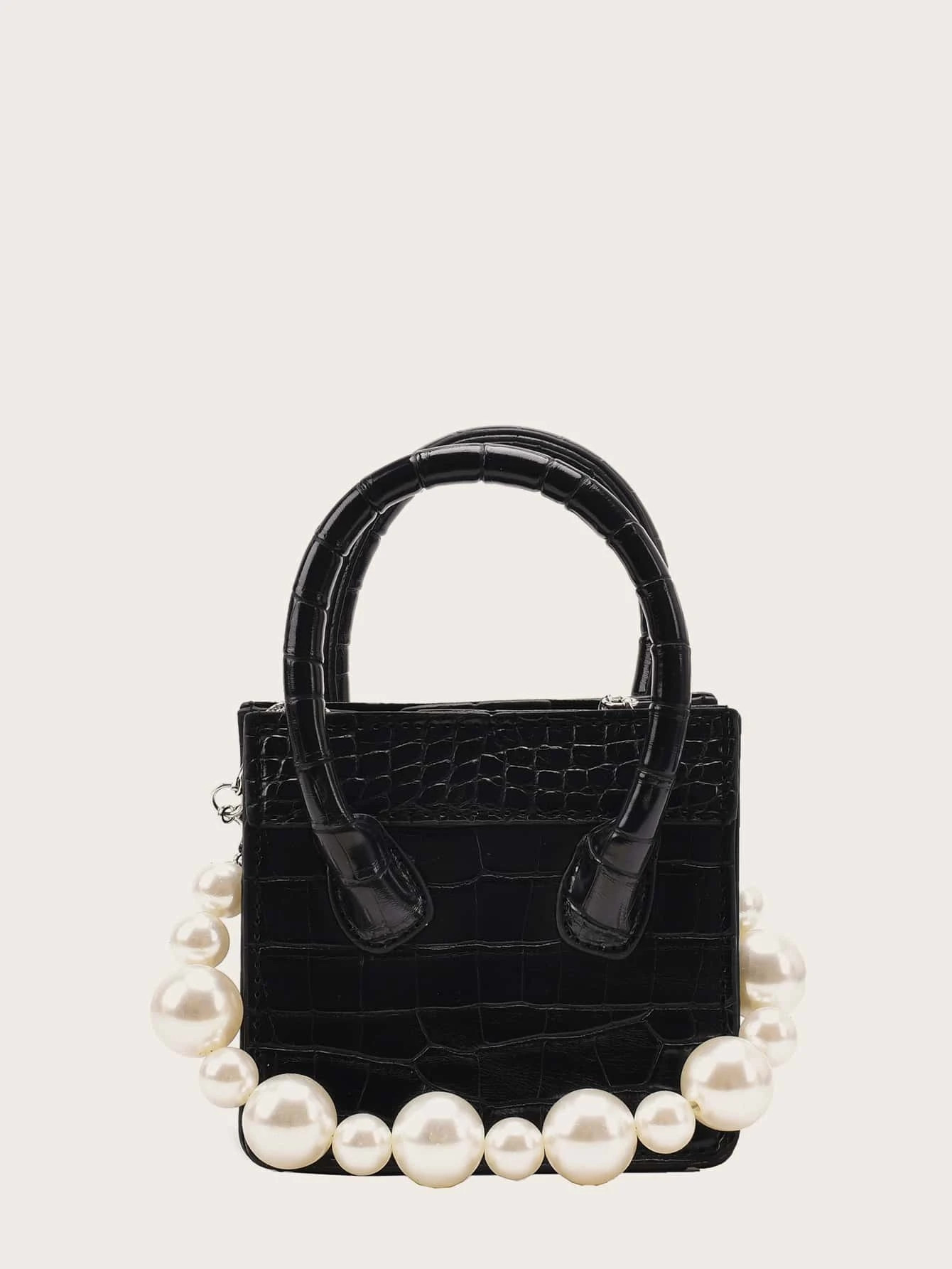 Mini Faux Pearl Decor Croc Embossed Satchel Bag | SHEIN