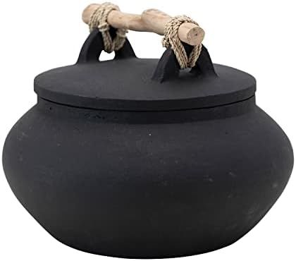 Bloomingville Decorative Terra-Cotta Lid and Driftwood Handle Container, 10" L x 10" W x 6" H, Bl... | Amazon (US)