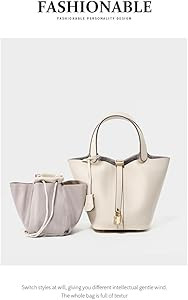 Genuine Leather Lock Design Bucket Bag Vegetable Basket, Fashionable and Versatile Shoulder Handb... | Amazon (US)