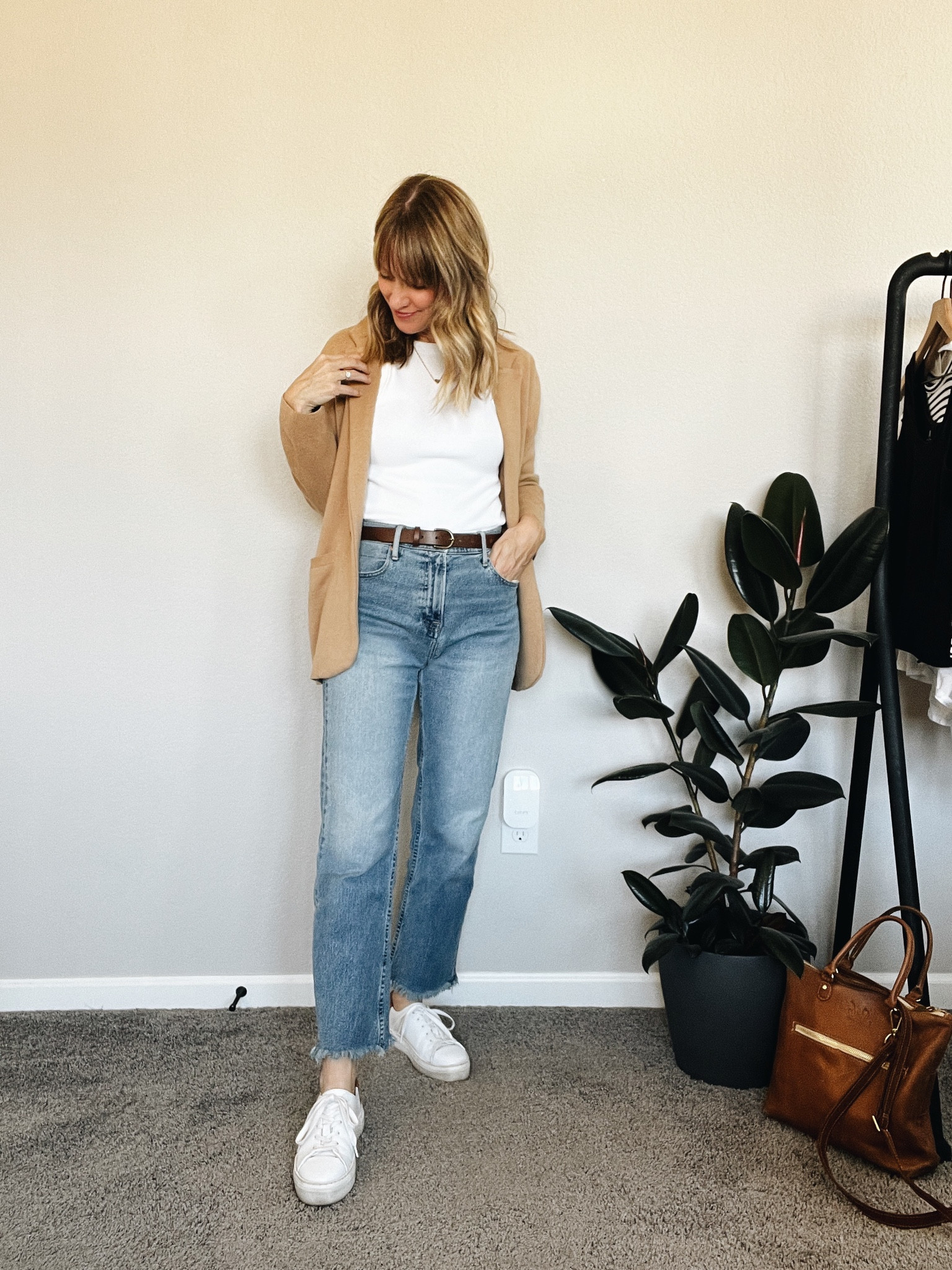 A high quality tank top plus casual jeans is one of my go-to outfit formulas. Throwing on a third piece, like this blazer, makes for an easy spring outfit! Follow for more ethically made outfit ideas and casual mom style!

#LTKstyletip