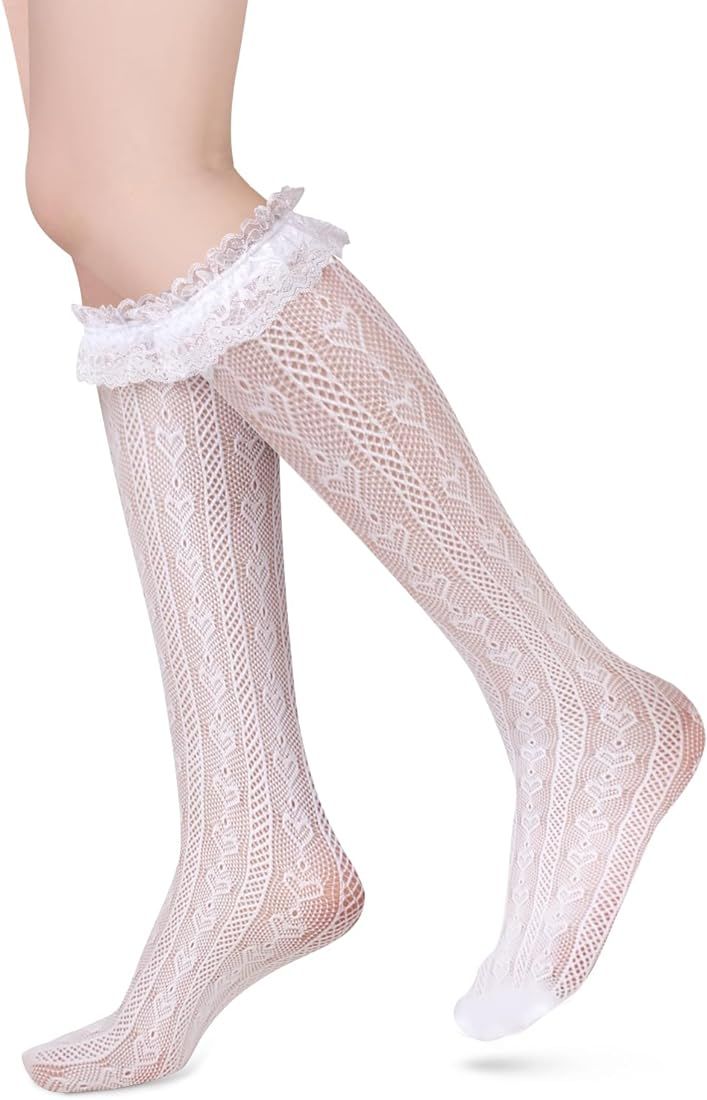 Benefeet Sox Womens Lace Knee High Socks Girls Ruffle Knee Highs Sexy Sheer Trouser Socks Black W... | Amazon (US)