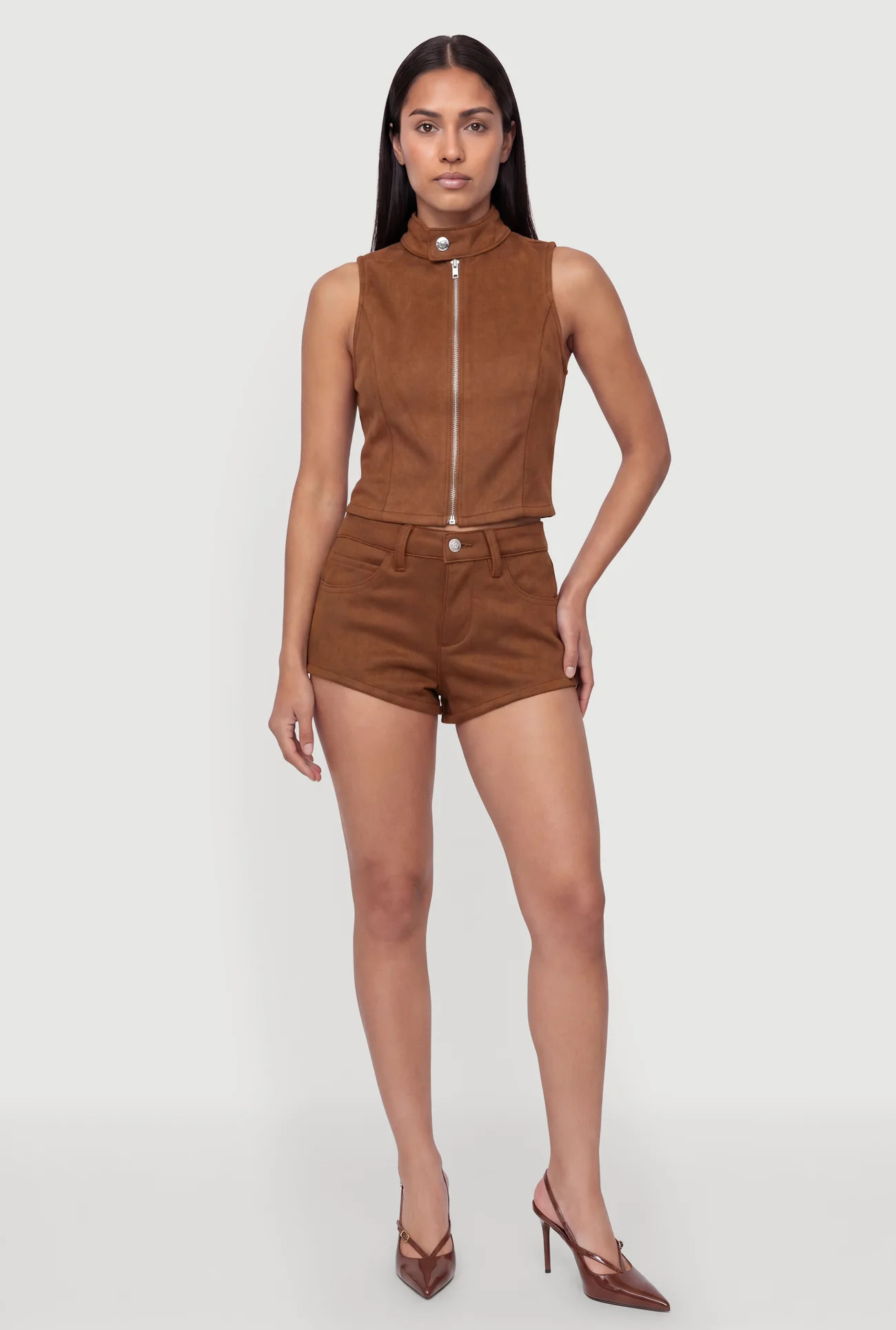 Faux Suede Mid Rise Shorts | Rainbow Shops
