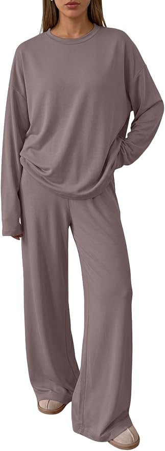 Trendy Queen Womens 2 Piece Fall Lounge Sets Oversized Tops Wide Leg Pants | Airport Travel Outfi... | Amazon (US)