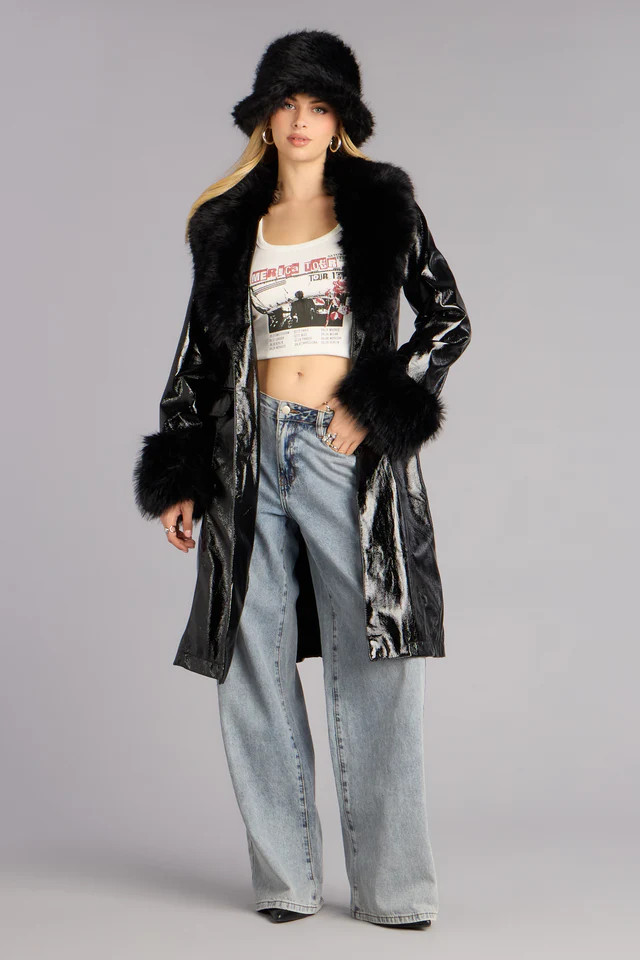 Glam Games Faux Fur Trim Trench Coat | Windsor Stores