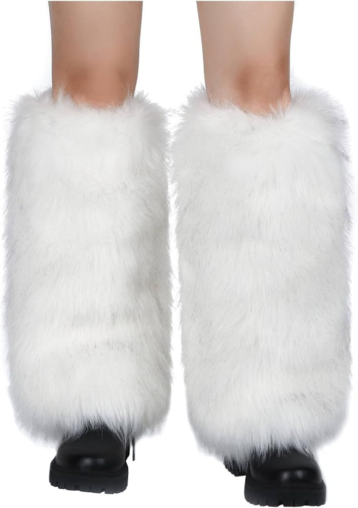 LA CARRIE Women Faux Fur Leg Warmers Long Furry Leg Foot Cuffs Girls Winter Boot Socks | Amazon (US)
