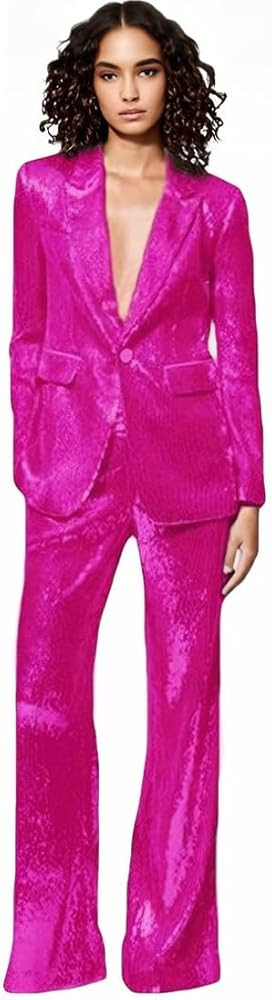 Women's Sequined Fashion Suit Set One Button 2 Piece Wedding Tuxedos Blazer Pants Prom Party Outf... | Amazon (US)