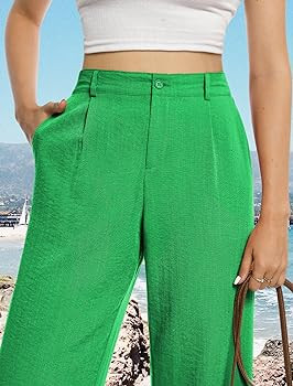 Feiersi Womens Casual Wide Leg Pants High Waisted Button Down Straight Long Trousers Palazzo Pant... | Amazon (US)