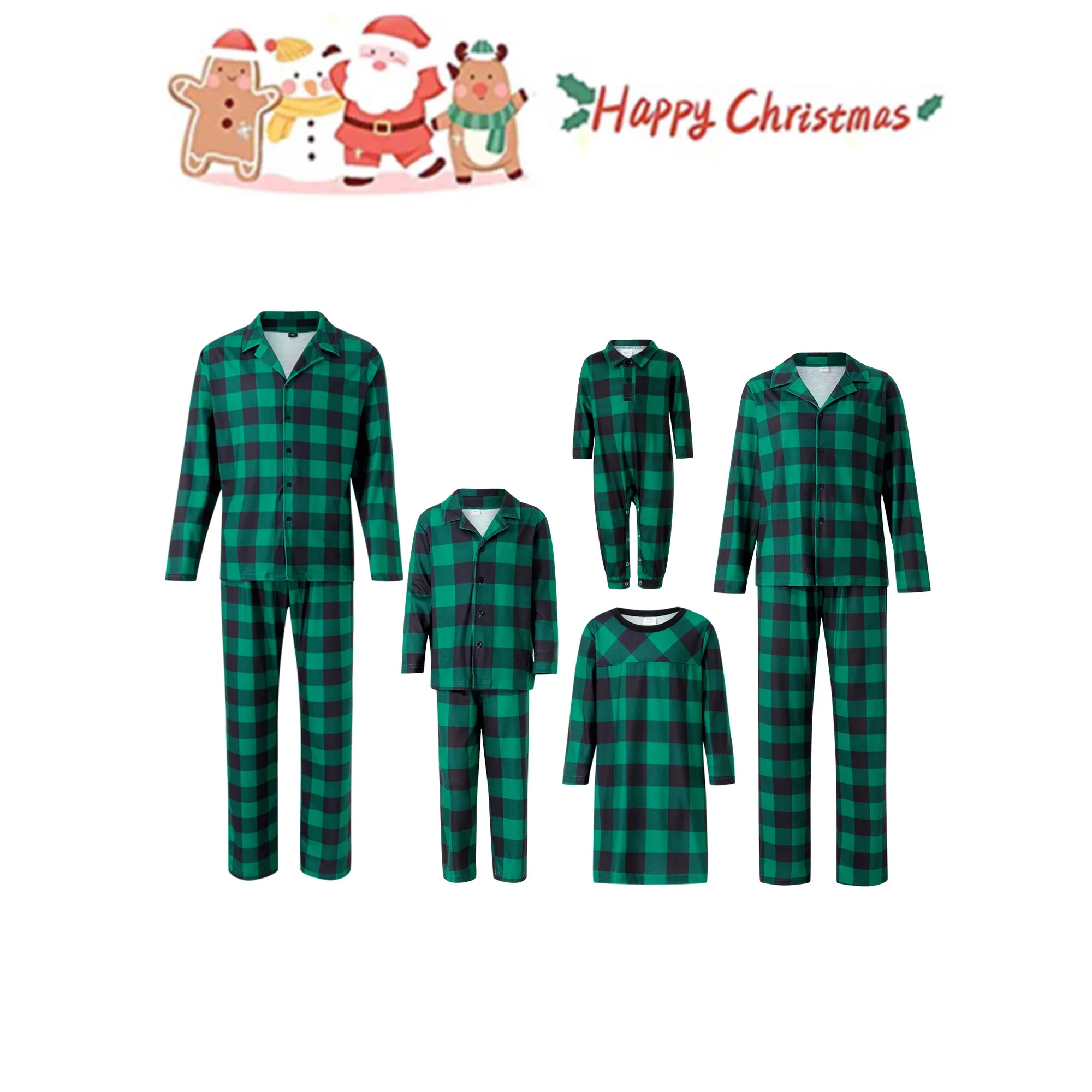Family Matching Christmas Pajamas Sets Green Plaid Christmas Matching pjs Jammies for Family Coup... | Walmart (US)