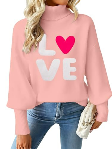 Valentines Sweater Women Love Hearts Turtleneck Sweaters Lightweight Knited Outfits Valentines Day Gifts for Her Tops | Amazon (US)