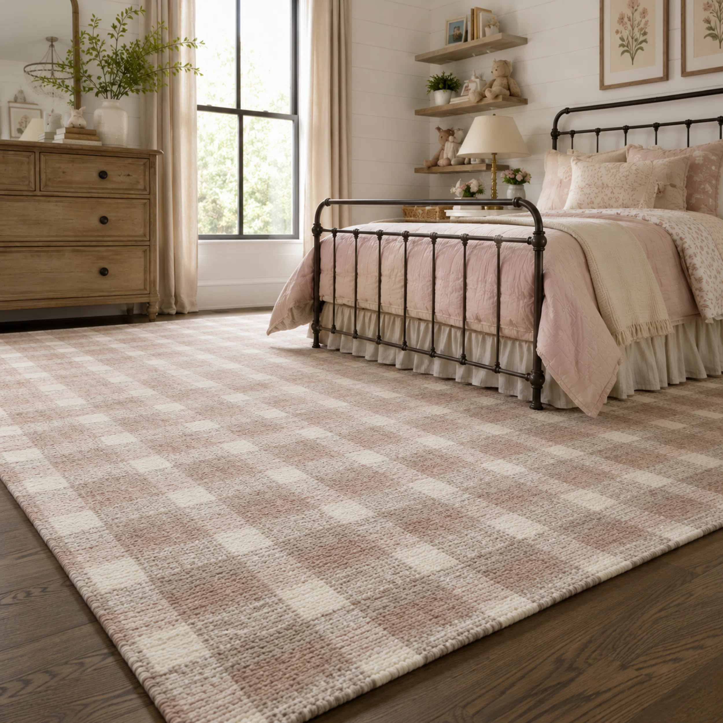 Azevedo Plaid Handmade Tufted Wool Rose Area Rug | Wayfair North America