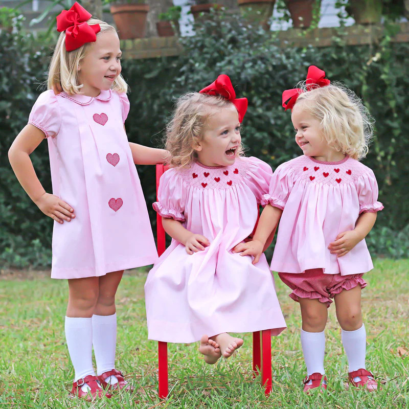 Pink Pique Pleated Heart Applique Dress | Classic Whimsy
