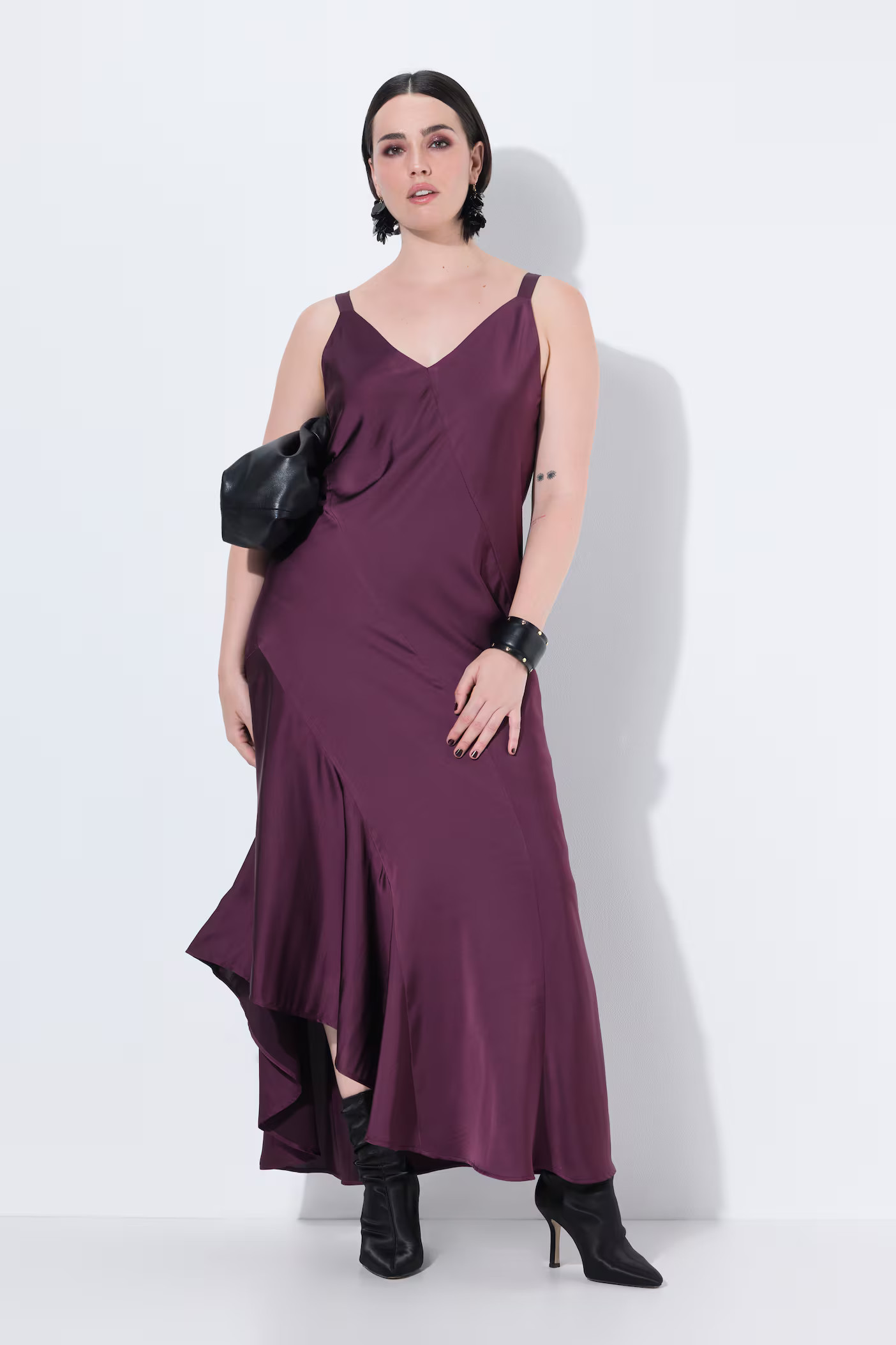 Asymmetric Satin Sleeveless Maxi Dress | Ulla Popken - US