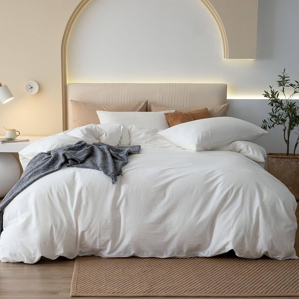 JIYUAN 100% Washed Cotton Duvet Cover Set 3 Pieces Oversized King, 1 Duvet Cover 120x98 Inches(Co... | Amazon (US)