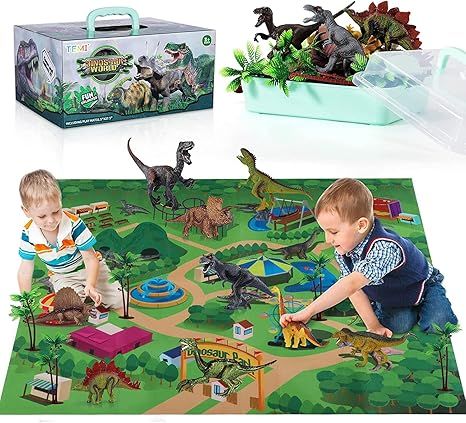 TEMI Dinosaur Toys for Kids 3-5, Realistic Jurassic Dinosaurs Figures with Play Mat & Trees to Cr... | Amazon (US)