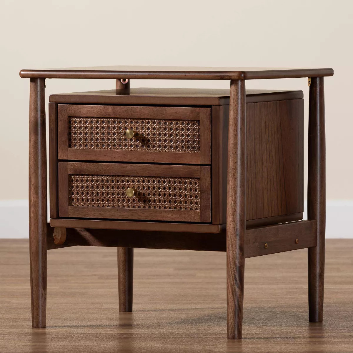 Baxton Studio Alyssa Wood 2 Drawer Nightstand Woven with Rattan Walnut Brown | Target
