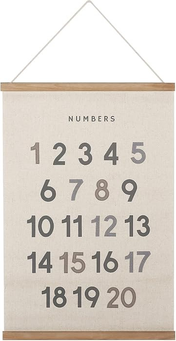 Bon et Beau 16 x 24 Inch Embroidered Number Poster Framed with Wood Hanger - Neutral Gray Wall D... | Amazon (US)