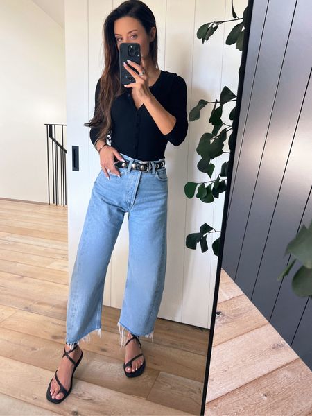 Horseshoe jeans, and my new favorite sandals for a casual weekend look. If you like my KHAITE belt I found a great tube for half the price as well.

#LTKstyletip #LTKshoecrush #LTKfindsunder100