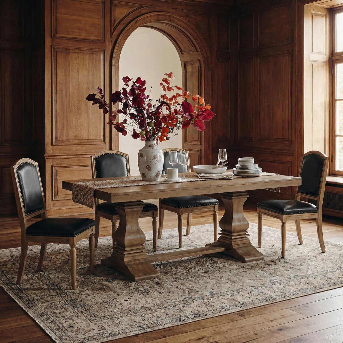 Vitti Farmhouse  Rectangular 86'' L x 38''W Trestle Dining Table  Solid Wood Desktop with 2 Drawe... | Wayfair North America