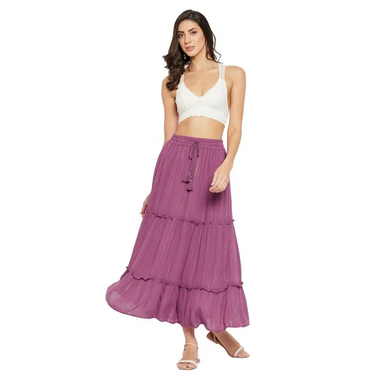 Women Solid Skirts Long Ruffle Layered Ladies Skirts for Summer, Purple | Walmart (US)