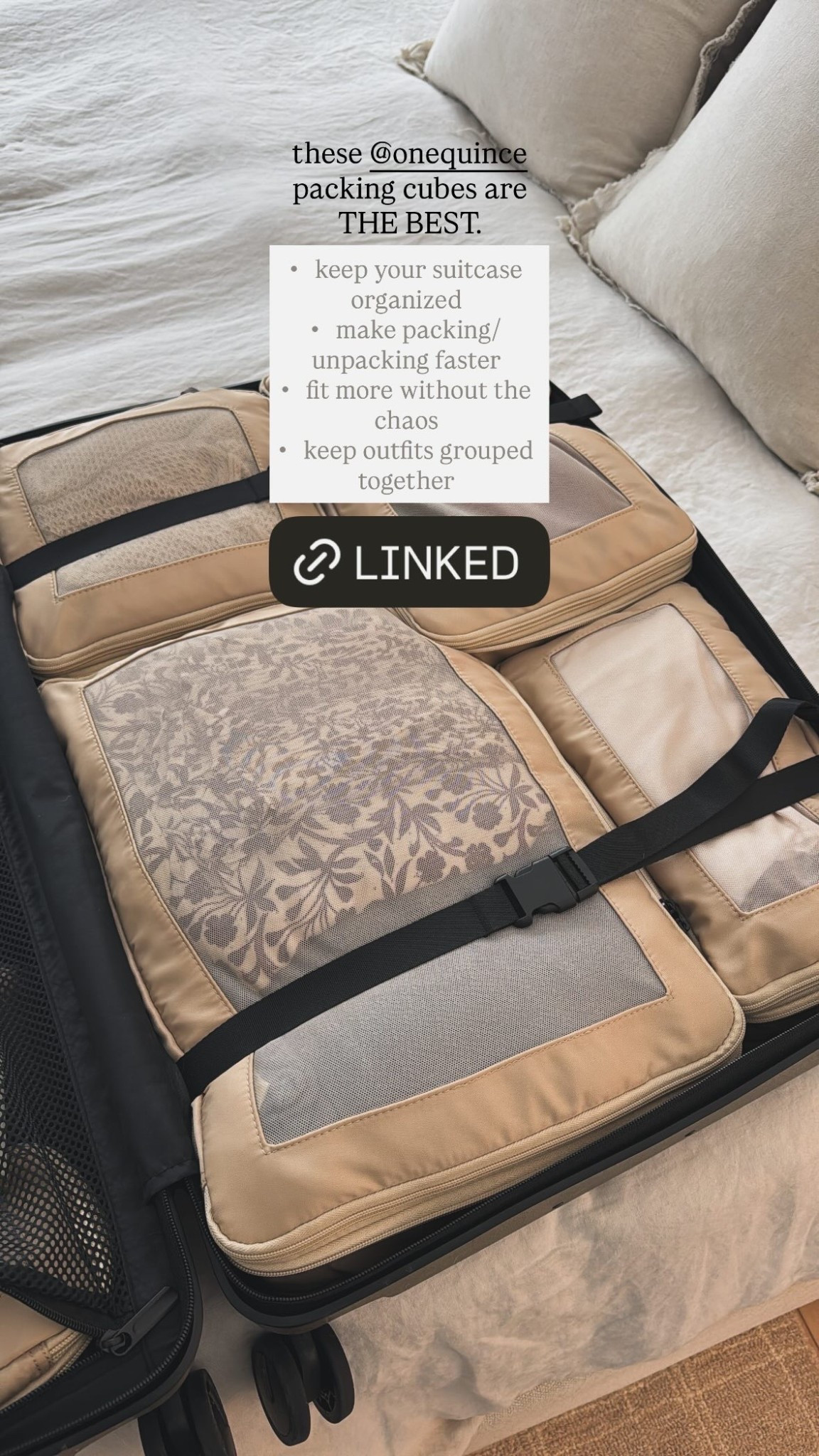 these @onequince packing cubes are
THE BEST. •	keep your suitcase organized
•	make packing/unpacking faster
•	fit more without the chaos
•	keep outfits grouped together

#LTKTravel #LTKmomlife