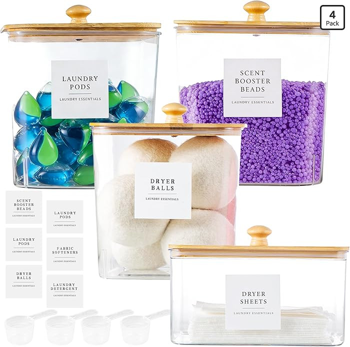 Sanllusit Laundry Room Organization Container, 4pcs Acrylic Laundry Pod Storage Containers, Dryer... | Amazon (US)