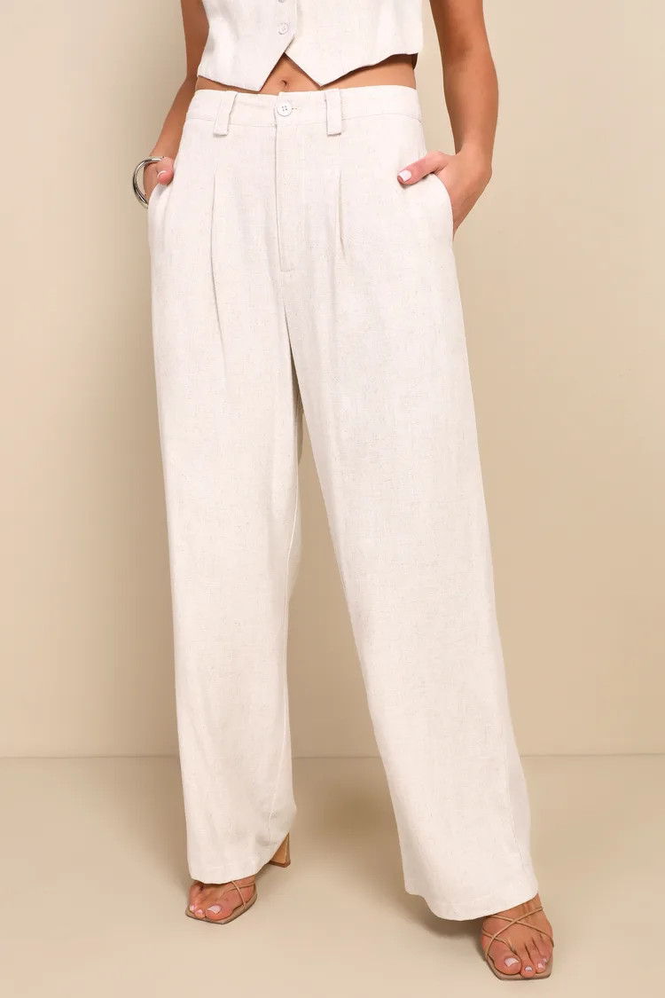 Suits You Perfectly Beige Linen Wide Leg Pants | Lulus
