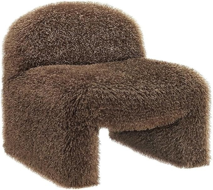 MAKLAINE Contemporary Faux Fur Upholstered Accent Chair, Brown Shaggy Fabric, Rounded Low-Profile... | Amazon (US)
