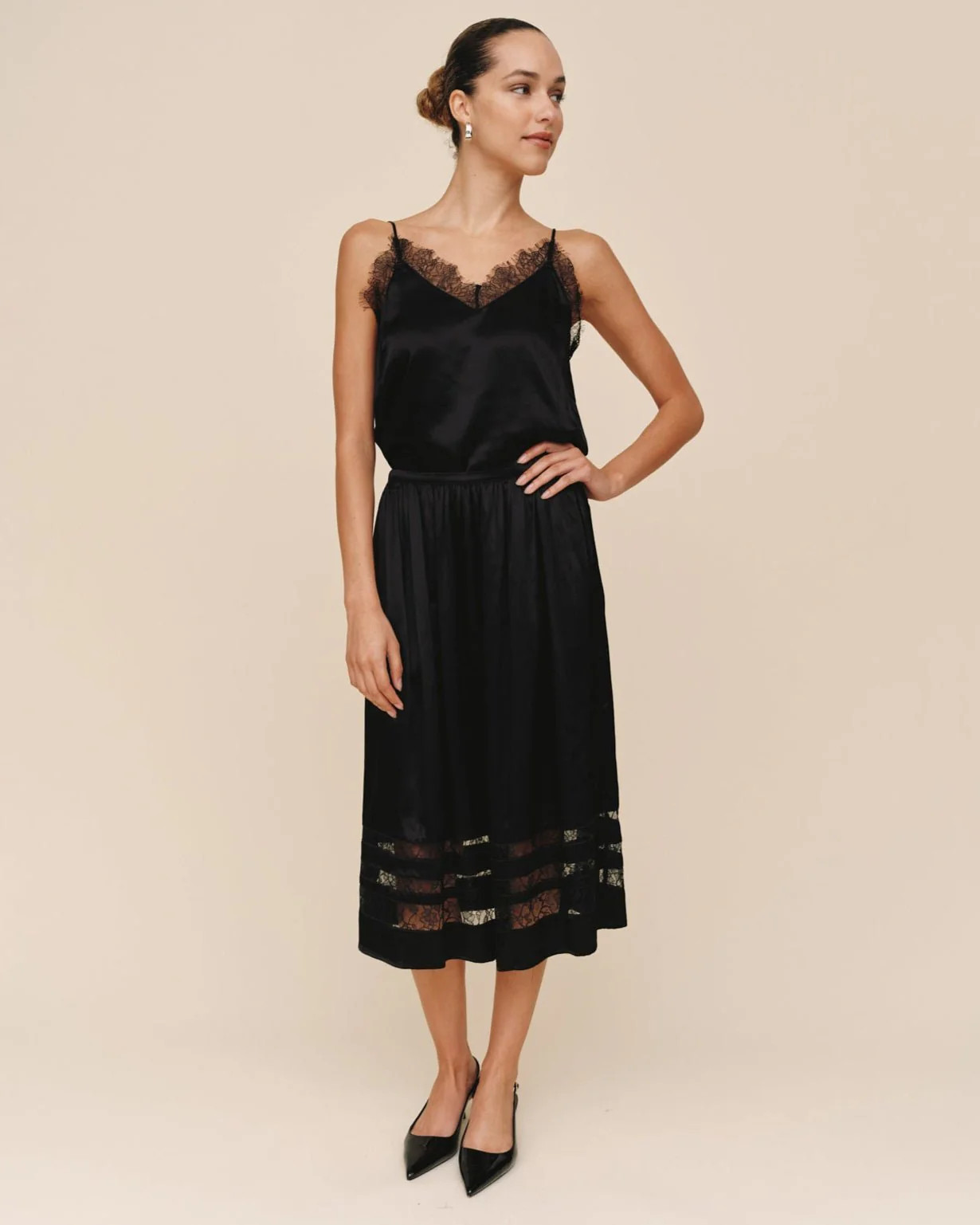 Lace Inset Midi Skirt - Black | Bella Dahl