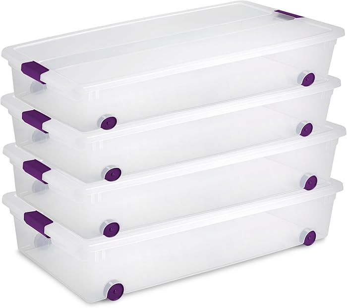 Sterilite 4-Pack 60 Quart ClearView Latch Box, Wheeled Underbed Organizer Bins with Latching Lids... | Amazon (US)