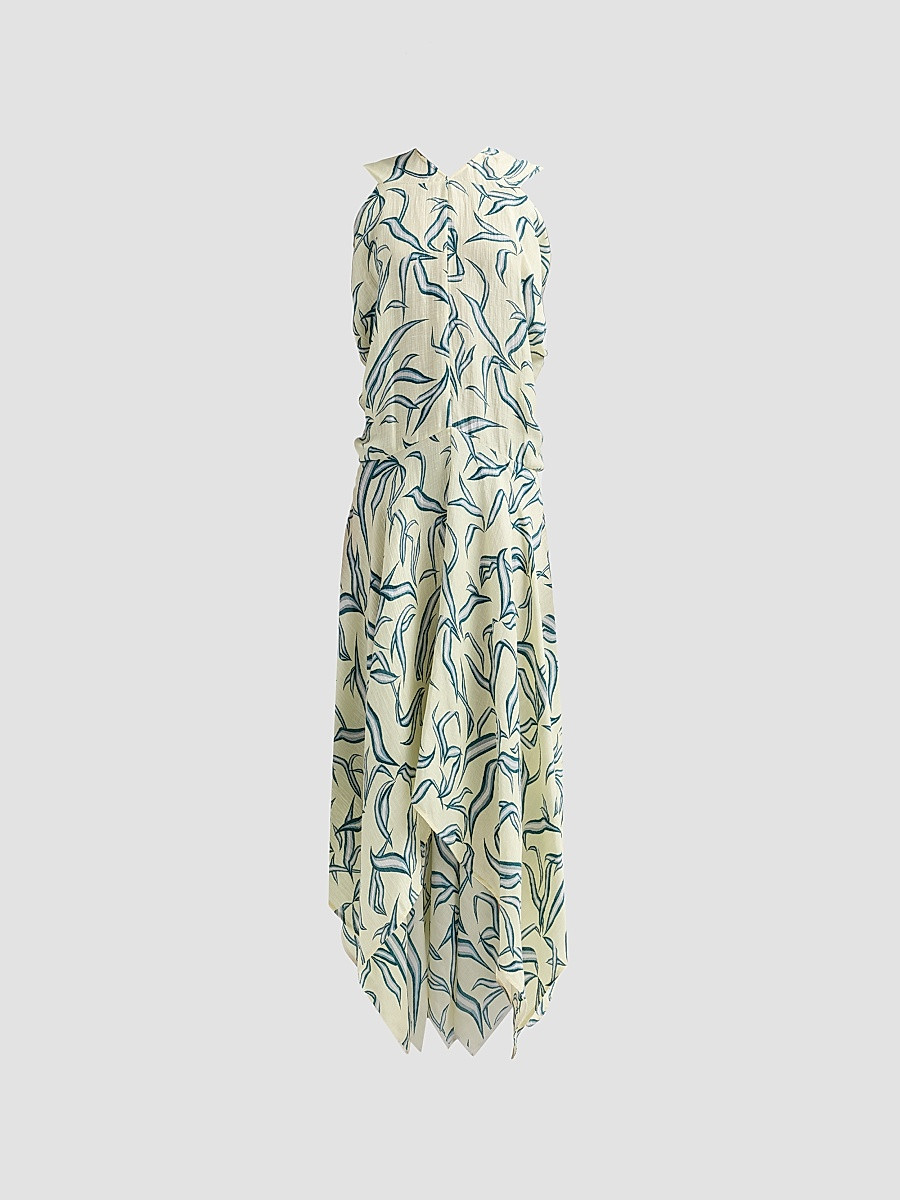 Women's Sybella Printed Silk-Linen Dress - Pale Yellow Multi - Size 0 | Saks Fifth Avenue