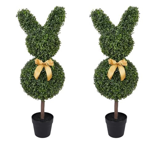 2 Pcs Bunny-Shape Boxwood Topiary – 3 ft Faux Boxwood Bunny, UV & Weather-Resistant, Lifelike Decorative Garden Sculpture for Front Porch, Patio, Lawn, Backyard & Indoor Decor | Amazon (US)
