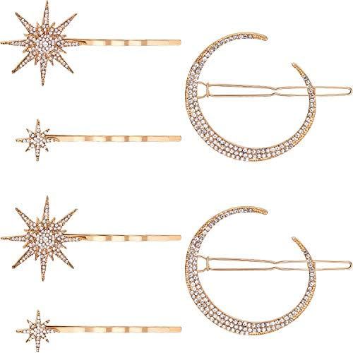 6 Pieces Stars and Moon Hair Clips Vintage Rhinestone Star Hair Pin Hair Barrettes Metal Alloy Mo... | Amazon (US)