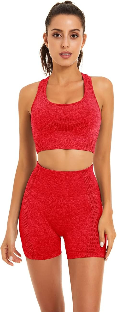 Toplook Women Seamless Yoga Workout Set 2 Piece Outfits Gym Shorts Sports Bra | Amazon (US)