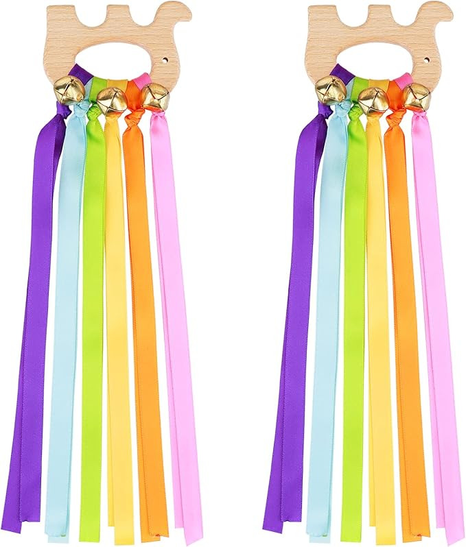 Baby Wooden Ribbon Ring Toys - 2Pcs Rainbow Sensory Ribbon Rattle Montessori Sensory Play Toy New... | Amazon (UK)