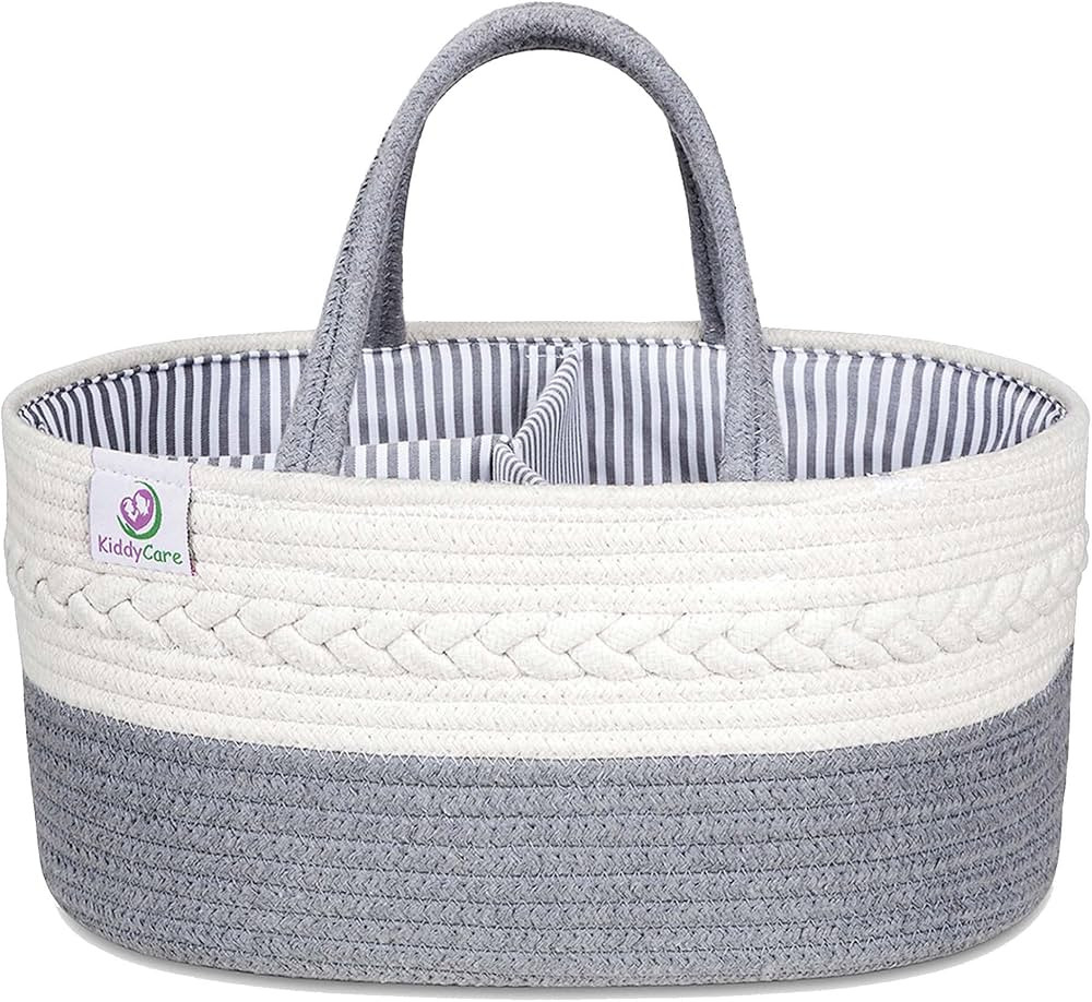 KiddyCare Woven Diaper Caddy Basket with Handle Lid | Diaper Caddy Basket with Dividers for Baby ... | Amazon (US)