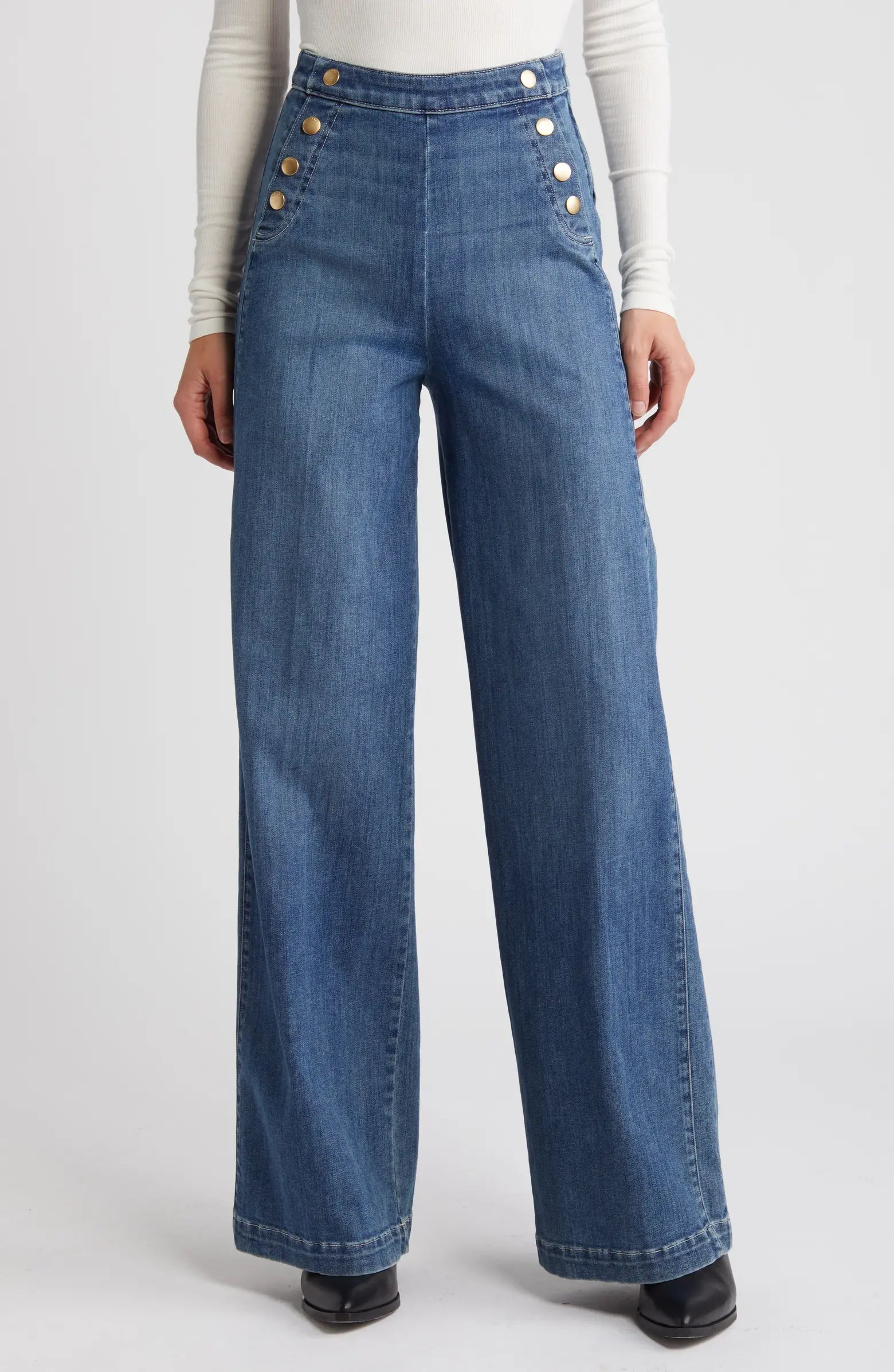 Sailor Snap High Waist Wide Leg Jeans | Nordstrom