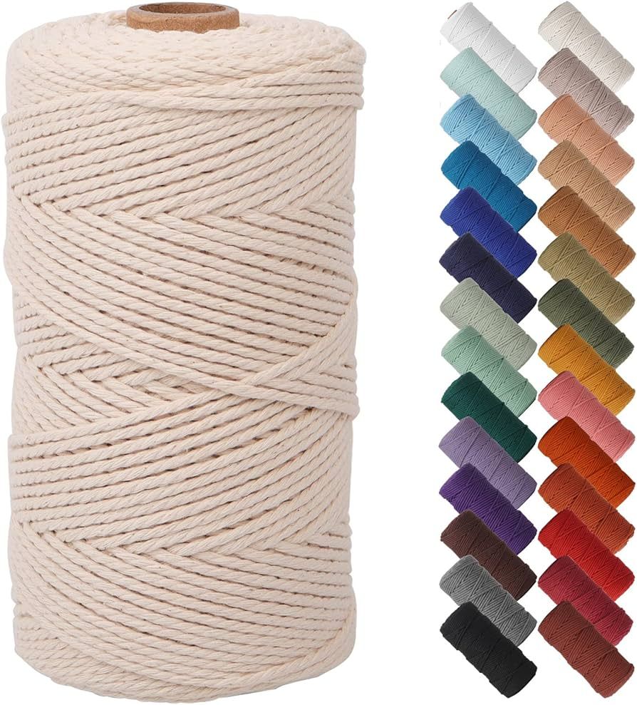 NOANTA Natural Macrame Cord 2mm x 220yards, Colored Macrame Rope, 3 Strand Twisted Cotton Rope Ma... | Amazon (US)