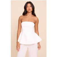 White Woven Structured Peplum Bandeau Top, White | PrettyLittleThing IE