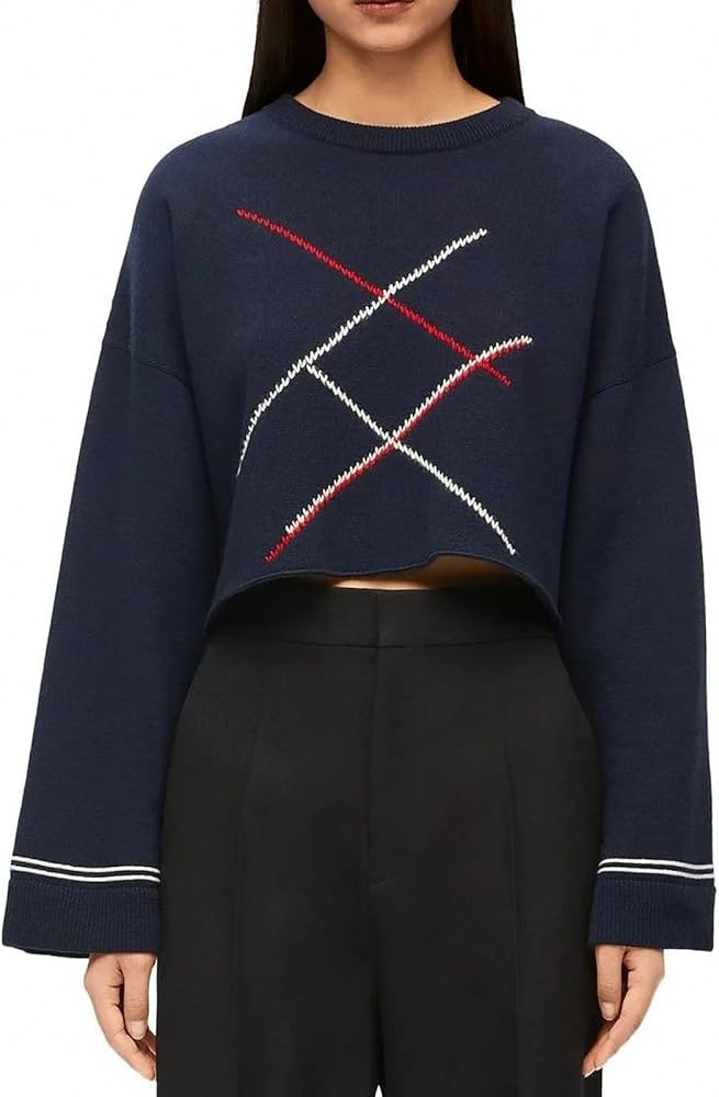 Classic Colored Striped Embroidery Pattern Short Knit Sweater Pullovers Female | Amazon (US)