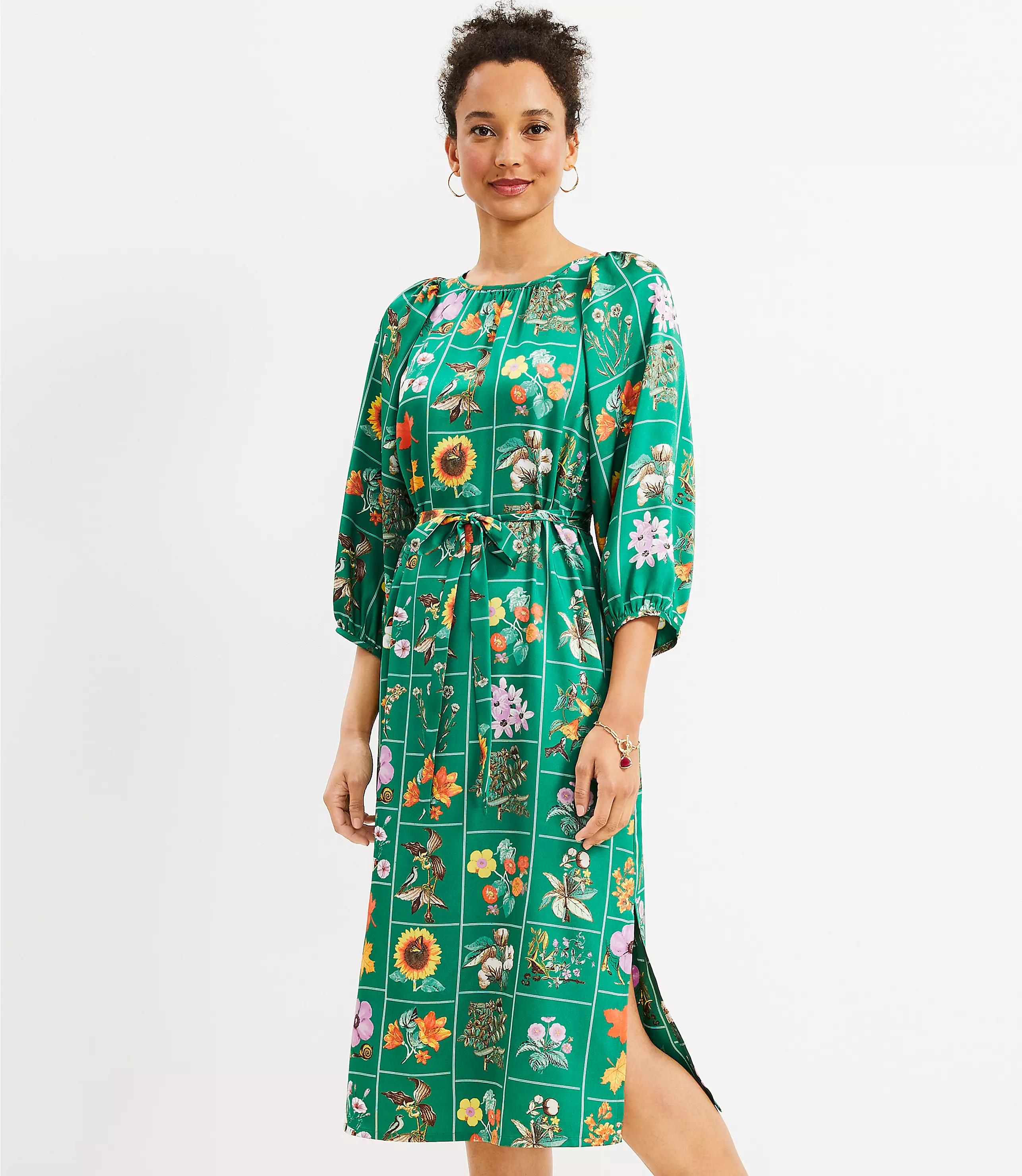 Garden Puff Sleeve Midi Dress | LOFT