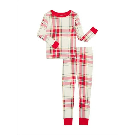 Wonder Nation Girls Cotton Long Sleeve Top and Pants Tight Fit Sleep Set, 2-Piece, Sizes 4-10 | Walmart (US)